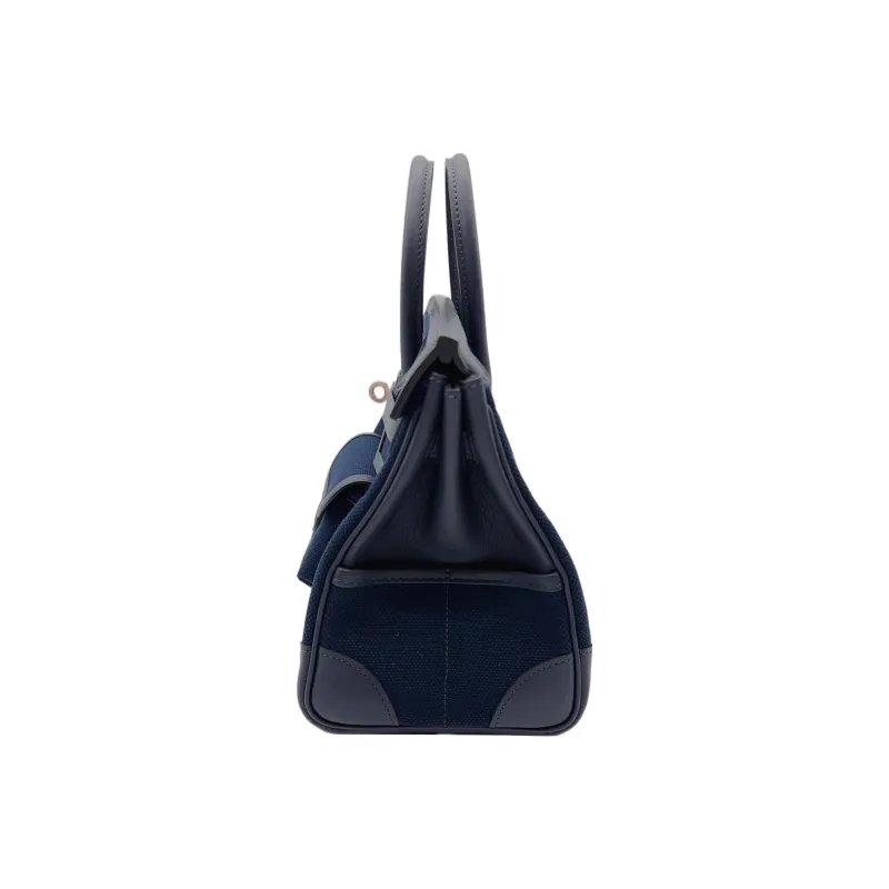 HERMES Birkin Cargo Canvas With Swift Cow Leather Birkin Bag Canvas Bag Handbags Unisex Marine Blue & Navy-4