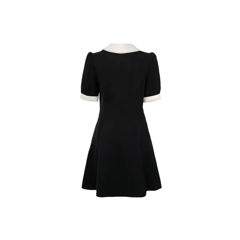 SUNSUNTOWN Short Sleeved Dress Women's Black & Apricot-1