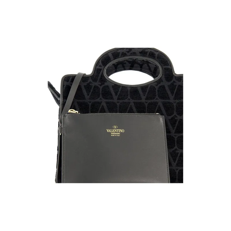 Valentino Sheepskin With Fabric Tote Shoulder Bag, Handbag Mini Women's Black-5