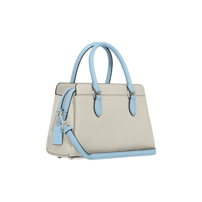 COACH Cross Grain Leather Dome Bag Handbag Medium Size Women's Gray & Blue-1