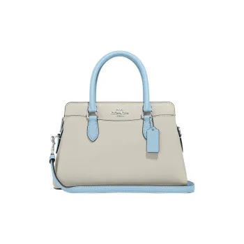 COACH Cross Grain Leather Dome Bag Handbag Medium Size Women's Gray & Blue