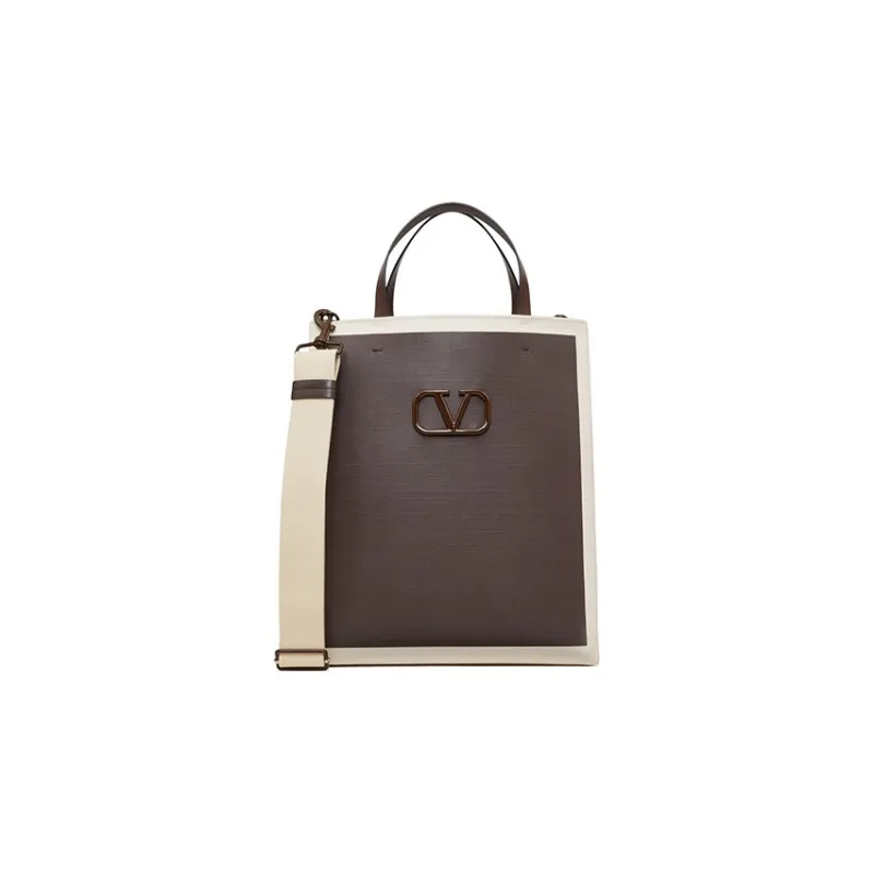 Valentino Cotton Tote Bag Shopping Bag Shoulder Bag Crossbody Bag Handbag Men's Light Umber-0