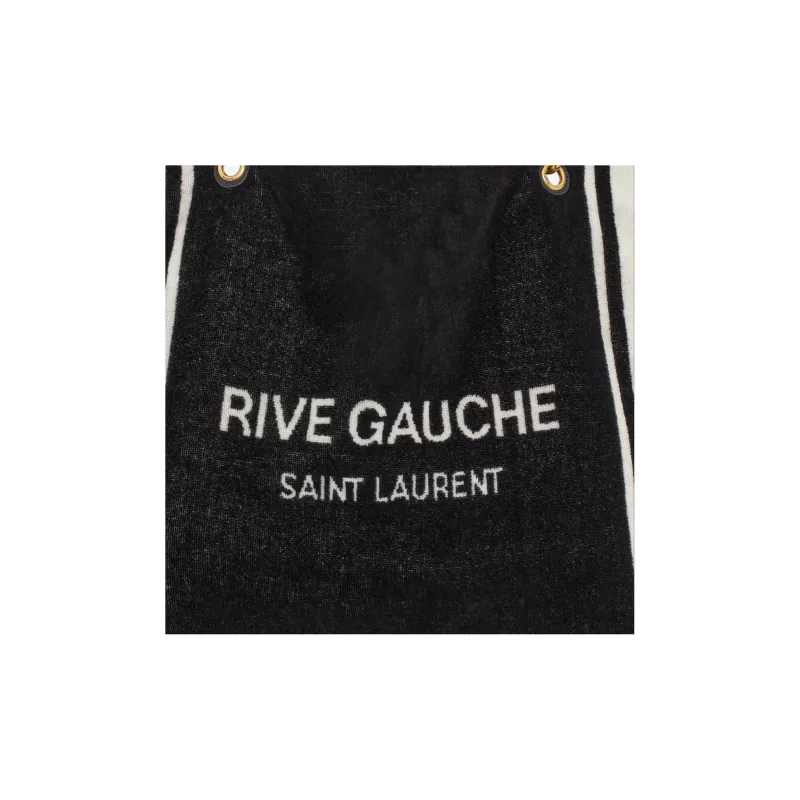SAINT LAURENT Rive Gauche Sheepskin Fabric Tote Bag Shopping Bag Handbag Women's Black & White-4