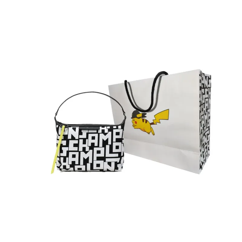 LONGCHAMP Fabric Handbag Women's Black White-6