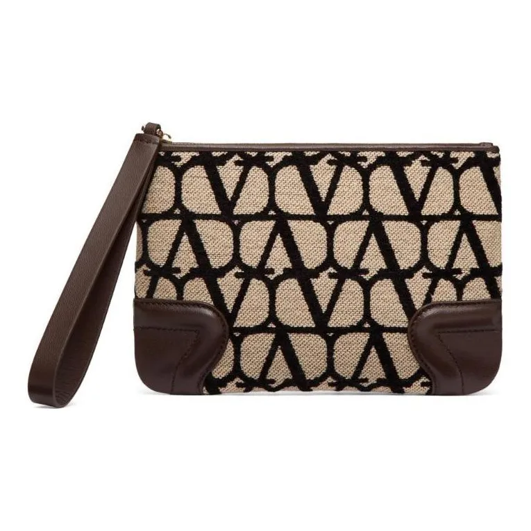 Valentino Leather Clutch Regular Women's Beige Black-1