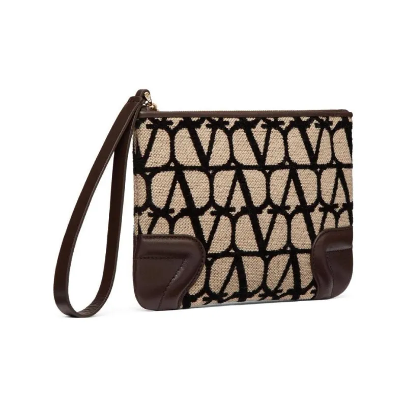 Valentino Leather Clutch Regular Women's Beige Black-2