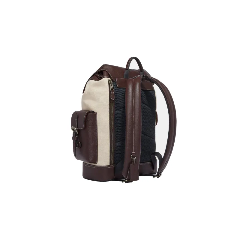 COACH Hudson Canvas With Natural Pebble Texture Backpack Tubas Men's Brown & Beige-1