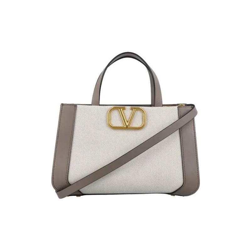 Valentino Canvas With Leather Canvas Bag, Handbag, Shoulder Bag Regular Women's Beige, Taupe-1
