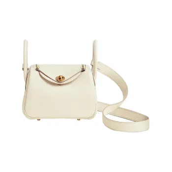 HERMES Lindy Taurillon Clemence Cow Leather Handbag Shoulder Bag Crossbody Bag Mini Women's I2 Nata Cream White
