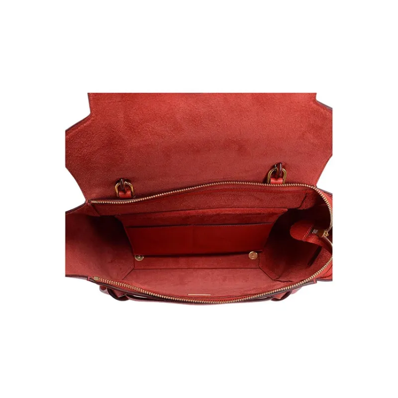 CELINE Belt Grained Cow Leather Handbag Catfish Bag Portable Crossbody Bag Shoulder Bag Women's Candy Color/Fox Red-5