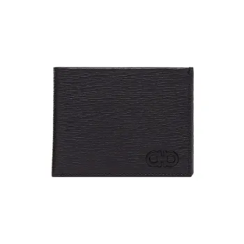 FERRAGAMO GANCINI Embossed Calfskin Wallet Men's Black