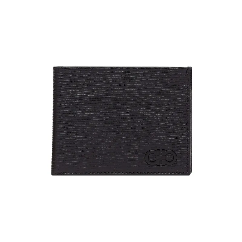FERRAGAMO GANCINI Embossed Calfskin Wallet Men's Black-0