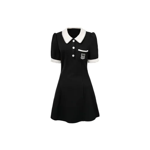 SUNSUNTOWN Short-Sleeved Dresses Women's Black/Almond