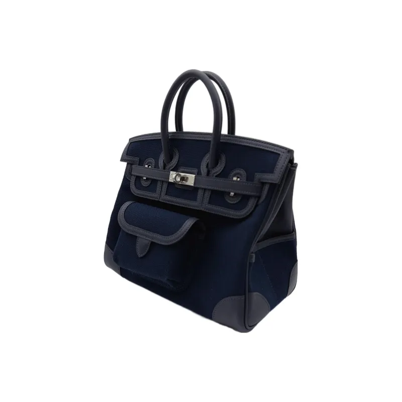 HERMES Birkin Cargo Canvas With Swift Cow Leather Birkin Bag Canvas Bag Handbags Unisex Marine Blue & Navy-1
