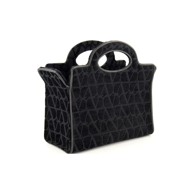 Valentino Sheepskin With Fabric Tote Shoulder Bag, Handbag Mini Women's Black-3
