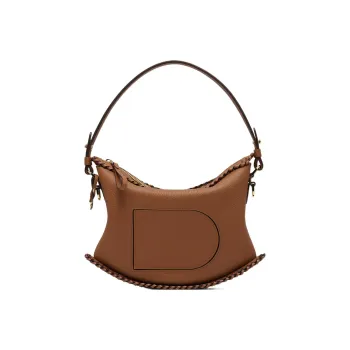Delvau Pin Woven Stitched Leather Grain Calfskin Shoulder Bag Women's Brown