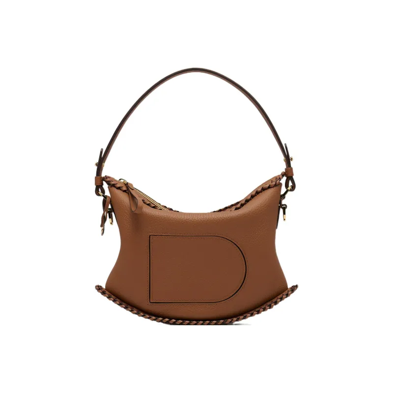 Delvau Pin Woven Stitched Leather Grain Calfskin Shoulder Bag Women's Brown-0