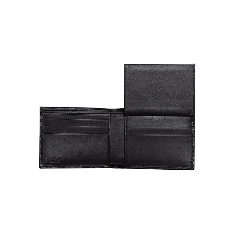 FERRAGAMO GANCINI Embossed Calfskin Wallet Men's Black-4