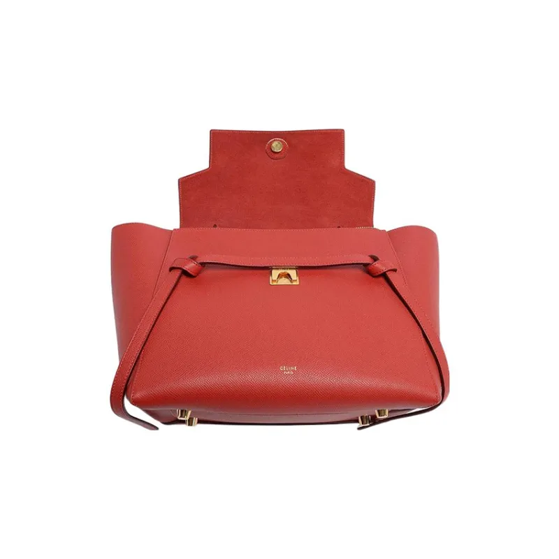 CELINE Belt Grained Cow Leather Handbag Catfish Bag Portable Crossbody Bag Shoulder Bag Women's Candy Color/Fox Red-3