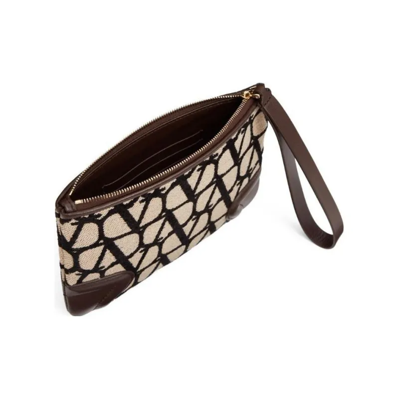Valentino Leather Clutch Regular Women's Beige Black-3
