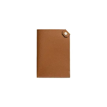 HERMES Tarmac Epsom Calfskin Card Holder Passport Holder Women's Gold Brown/Gray White