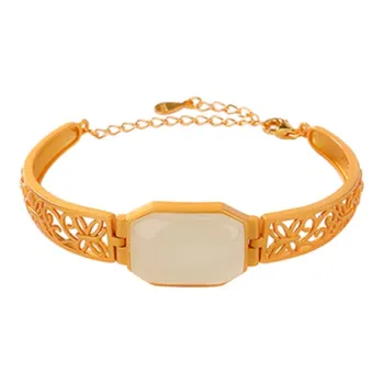 Xiaoyinjiang S925 Silver Hetian Jade Bracelet Hand Accessory Women's Pale Greenish White Jade