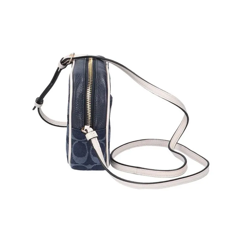 COACH Camera Canvas With Leather Camera Bag, Shoulder Bag, Crossbody Bag Mini Women's Monogram Denim Blue-2