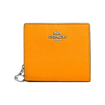 COACH Snap Wallet Leather Card Holder Wallet Mini Women's Papaya Color