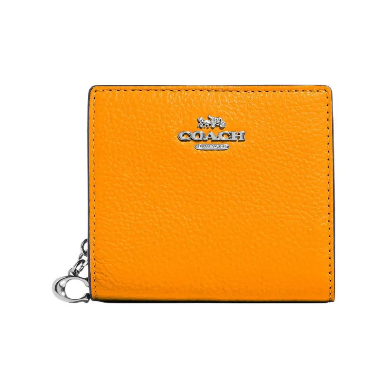 COACH Snap Wallet Leather Card Holder Wallet Mini Women's Papaya Color-0