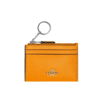 COACH Mini Id Skinny Leather Document Wallet Card Holders Mini Women's Papaya Color