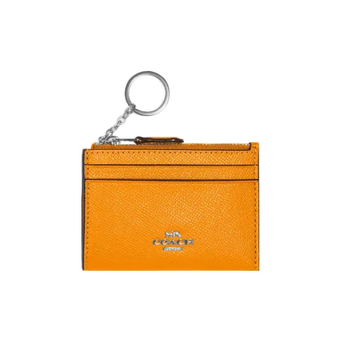 COACH Mini Id Skinny Leather Document Wallet Card Holders Mini Women's Papaya Color