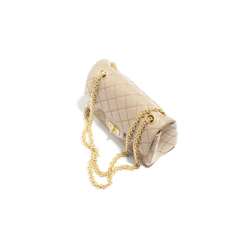 CHANEL 2.55 Calfskin Portable Crossbody Bag Shoulder Bag Women's Milk Tea-2