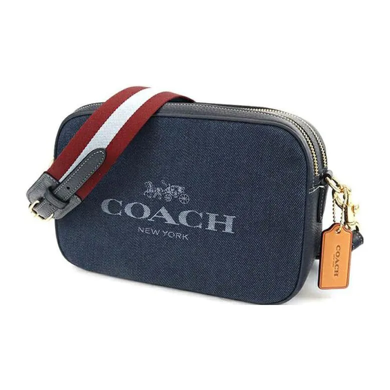 COACH Jes Fabric With Cow Leather Shoulder Bag, Crossbody Bag Medium Size Women's Denim Blue-1