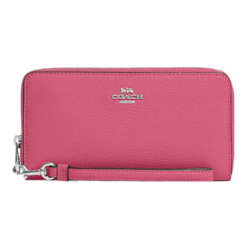 COACH Zip Around Leather Clutch Wallet Trumpets Women's Red