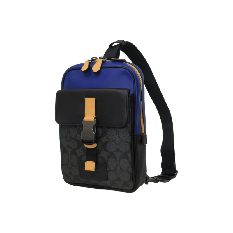 COACH Track Canvas Crossbody Bag Large Size Men's Black & Blue-1
