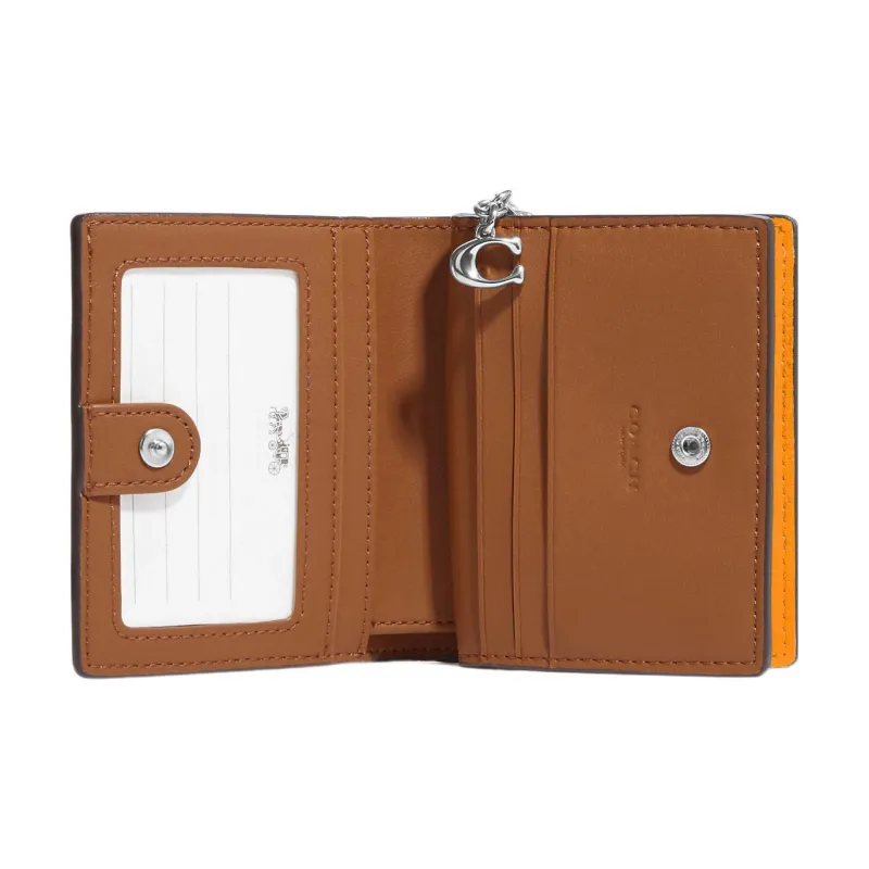 COACH Snap Wallet Leather Card Holder Wallet Mini Women's Papaya Color-1