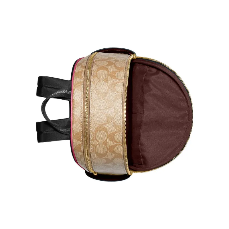 COACH Court Canvas With Leather Backpack Medium Size Women's Khaki & Pink-2