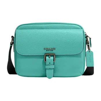 COACH Hudson Pebbled Leather Camera Bag Shoulder Bag Crossbody Bag Medium Size Women's Turquoise