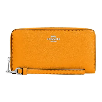 COACH Zip Around Leather Clutch Wallet Trumpets Women's Papaya