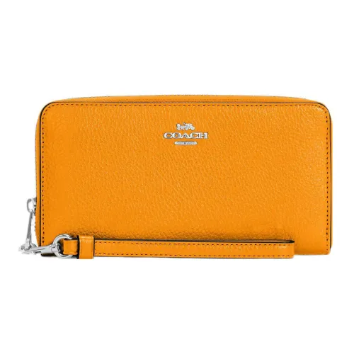 COACH Zip Around Leather Clutch Wallet Trumpets Women's Papaya