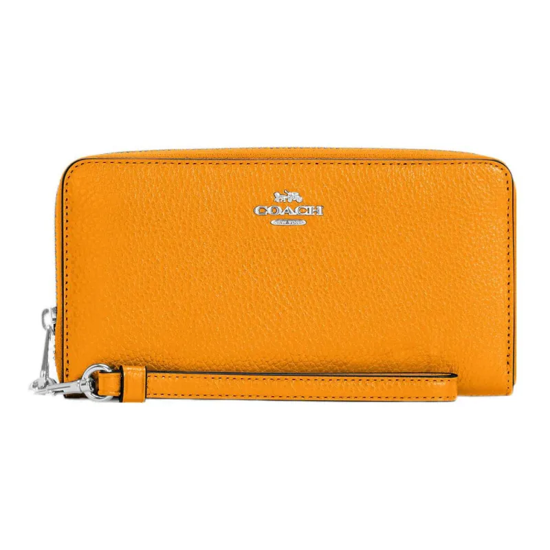 COACH Zip Around Leather Clutch Wallet Trumpets Women's Papaya-0