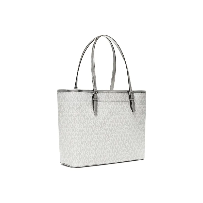 MICHAEL KORS Jet Set Artificial Leather Tote Bag Shopping Bag Shoulder Bags Handbags Medium Size Women's White & Silver-1