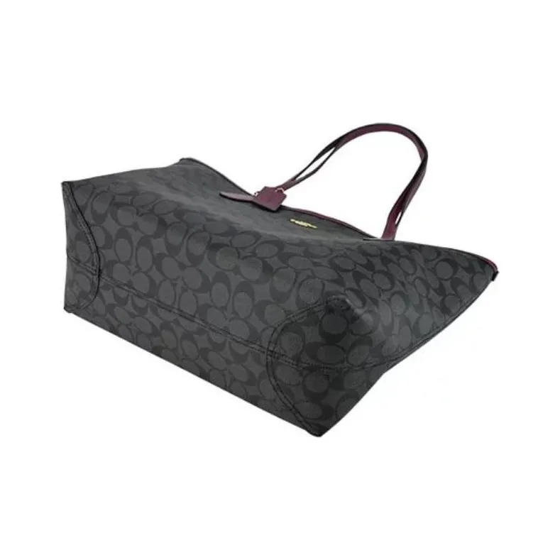 COACH City Coated Canvas With Leather Tote Bag, Shopping Bag, Shoulder Bag, Handbag Tubas Women's Black-2