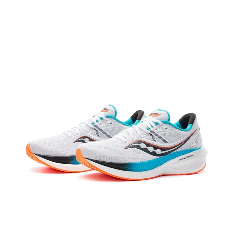 Saucony Triumph 20 Cushioned Slip Resistant Lightweight Low Top Training Running Shoes Unisex White Blue Orange-2