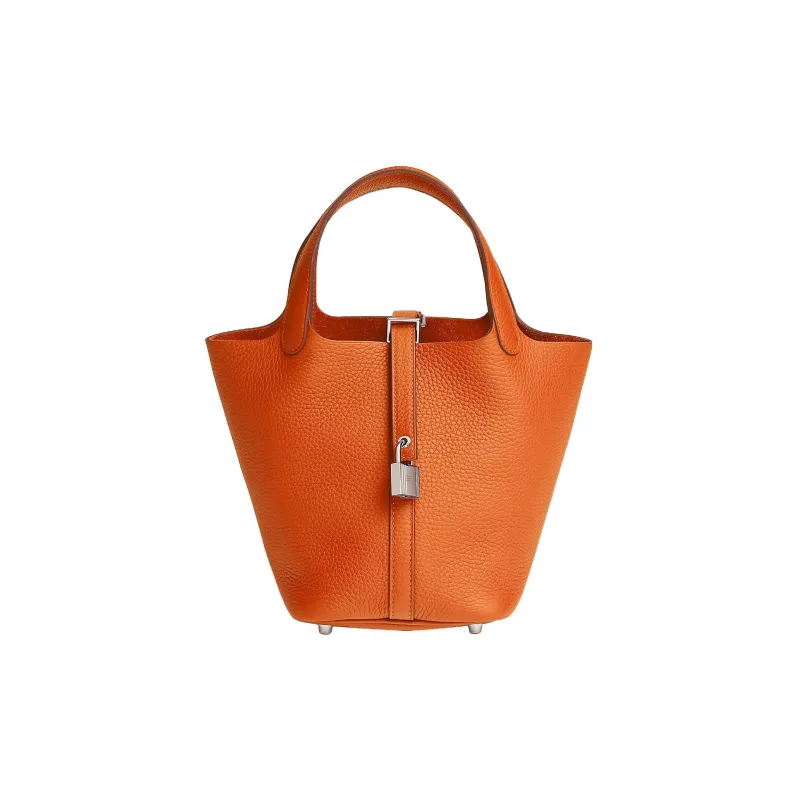 HERMES Picotin Lock Clemence Bullock Leather Basket Bag, Bucket Bag, Handbag Women's Orange-0