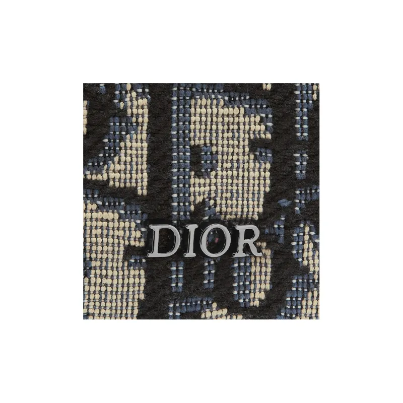 DIOR Oblique Jacquard Fabric With Grain Calfskin Card Holder Men's Black/Beige-3