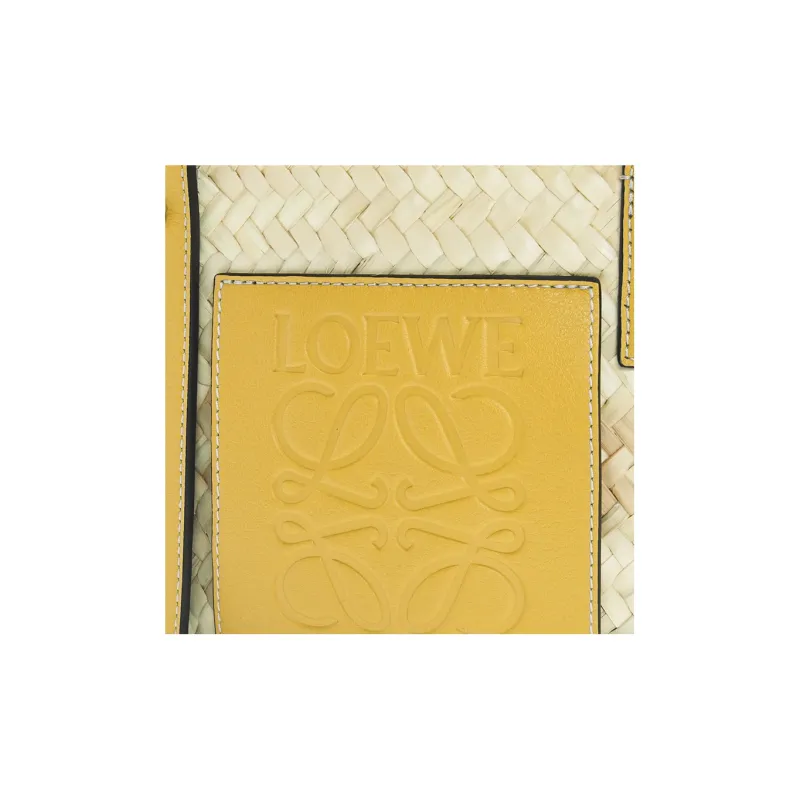 LOEWE Basket Palm Leaf Cow Leather Patchwork Handbag Small Size Women's Peach Symbol Yellow-3