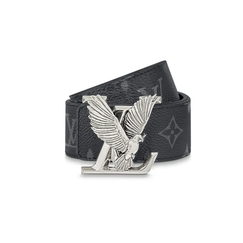 LOUIS VUITTON DOVE Eagle Logo, Cow Leather Belt, Black, Width 4cm Men's-2