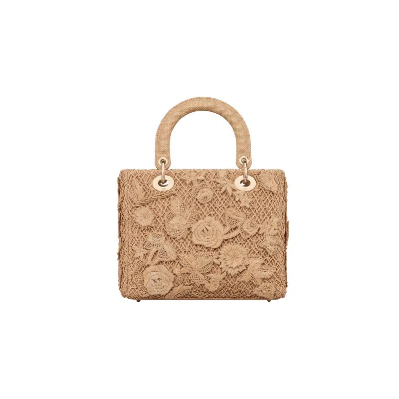 DIOR Lady D-Lite Raffia Dior Bag Shoulder Bag Crossbody Bag Handbag Medium Size Women's Light Brown-2