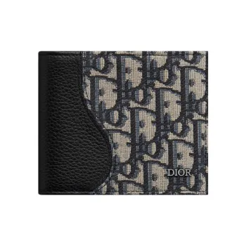 DIOR Oblique Jacquard Fabric With Embossed Calfskin Wallet Men's Black/Beige